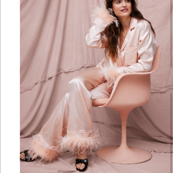 Ruffle Some Feathers Satin Pajama Pants Set - Picture 3 of 8